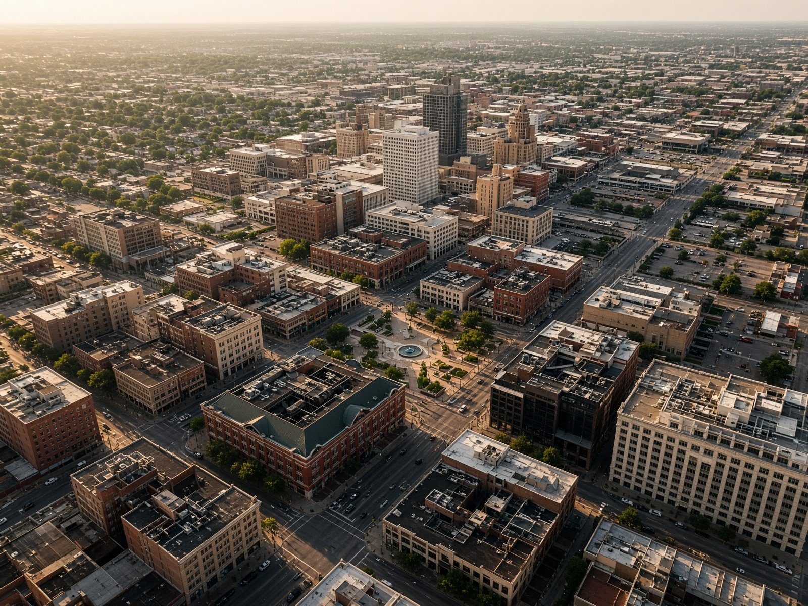 Aerial drone still of downtown Fort Worth and Sundance Square in Tarrant County